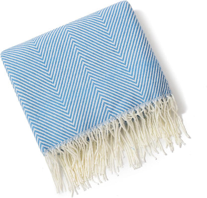 Chevron Knitted Throw Blanket with Tassels