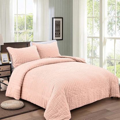 Beige Seersucker Bedding Set King Size Puckering Seersucker Duvet Cover Set,Soft Microfiber,2 Pillowcases and Zipper Closure,220×230cm