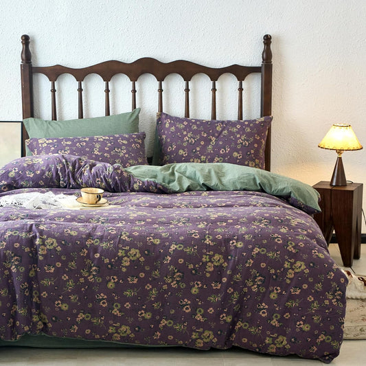 Vintage Purple Floral Jacquard Bedding Set(3 PCS)