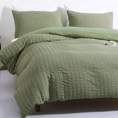 Beige Seersucker Bedding Set King Size Puckering Seersucker Duvet Cover Set,Soft Microfiber,2 Pillowcases and Zipper Closure,220×230cm