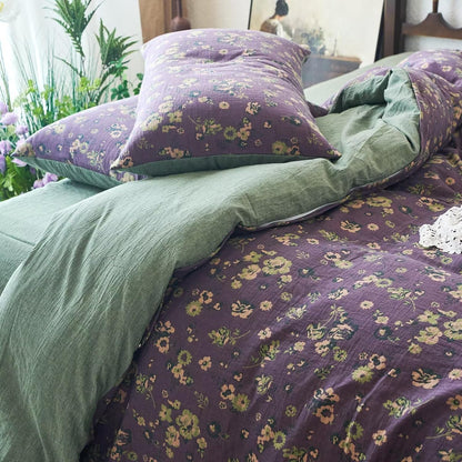 Vintage Purple Floral Jacquard Bedding Set(3 PCS)