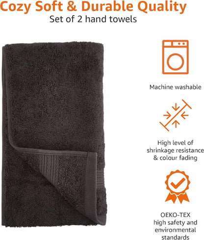 Amazon Basics 2 Bath towel for bathroom, Fade Resistant 100% Cotton Bath Towels, soft absorbent, 2-Pack (70x140 cm), Grey