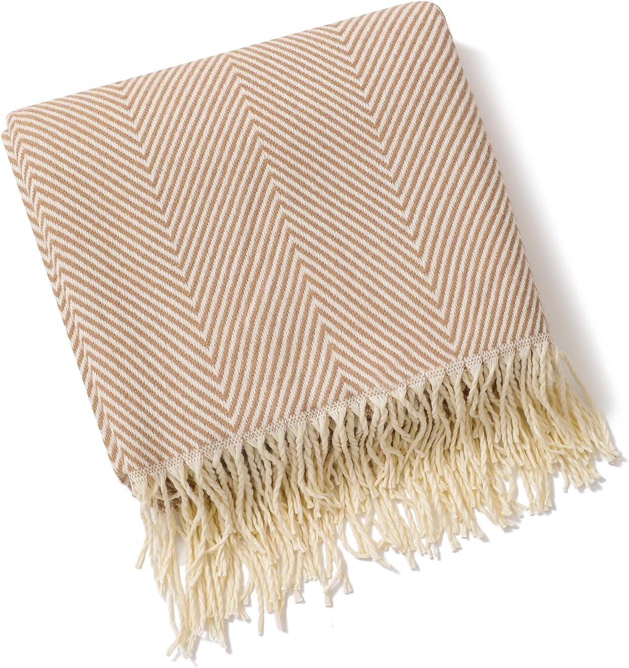 Chevron Knitted Throw Blanket with Tassels