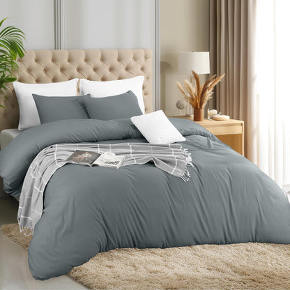 Utopia Bedding Duvet Cover Double - Soft Microfibre Polyester - Bedding Quilt Cover Set, with Pillow cases (Grey)
