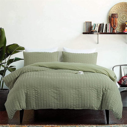 Beige Seersucker Bedding Set King Size Puckering Seersucker Duvet Cover Set,Soft Microfiber,2 Pillowcases and Zipper Closure,220×230cm