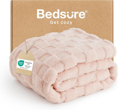 Bedsure Fleece Throw Blanket for Sofa - Fluffy Cosy Warm Blankets for Bed, Soft Cute Single Throw Gifts for Women and Girls, Ashley Blue, 130x170 cm