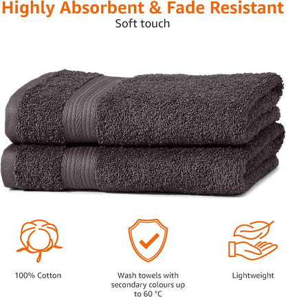 Amazon Basics 2 Bath towel for bathroom, Fade Resistant 100% Cotton Bath Towels, soft absorbent, 2-Pack (70x140 cm), Grey