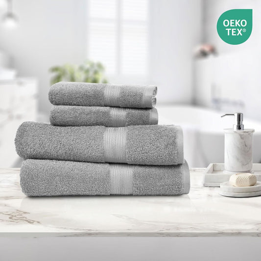 Amazon Basics 2 Bath towel for bathroom, Fade Resistant 100% Cotton Bath Towels, soft absorbent, 2-Pack (70x140 cm), Grey