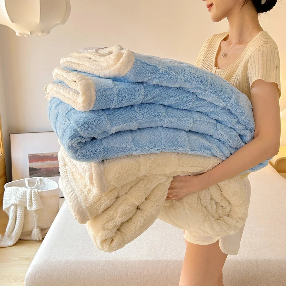 Warm Checkered Sherpa Throw Blanket