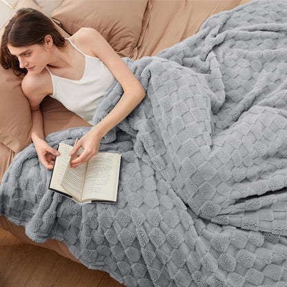 Bedsure Fleece Throw Blanket for Sofa - Fluffy Cosy Warm Blankets for Bed, Soft Cute Single Throw Gifts for Women and Girls, Ashley Blue, 130x170 cm