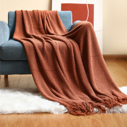 Knitted Throw Blanket with Tassels