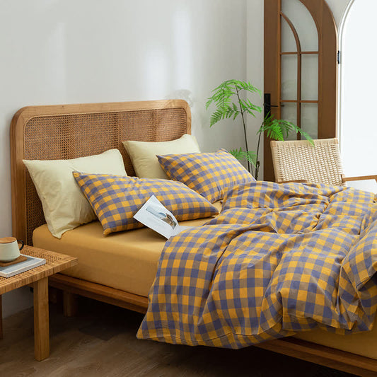 Dorm Bedding Set - Checkered Cotton Duvet Cover