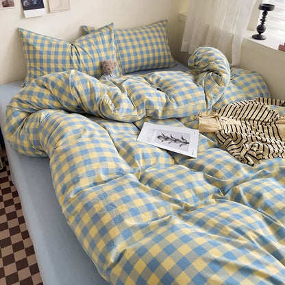 Dorm Bedding Set - Checkered Cotton Duvet Cover