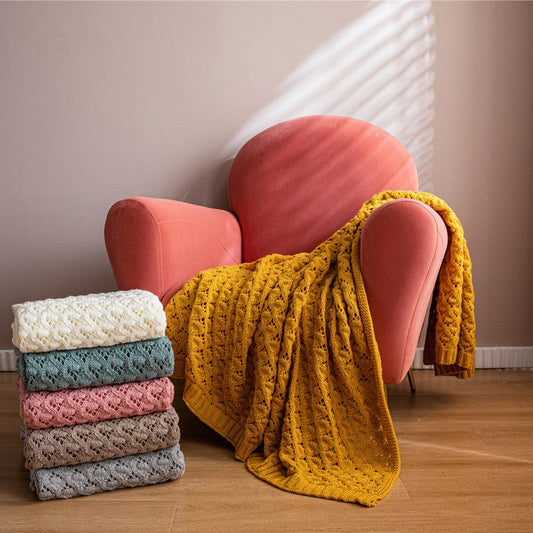 Nordic Diamond-Knit Cotton Throw Blanket