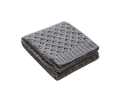 Nordic Diamond-Knit Cotton Throw Blanket