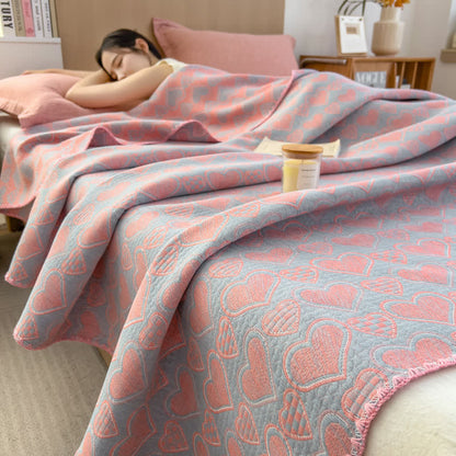 Heart Pattern Cotton Muslin Lightweight Blanket