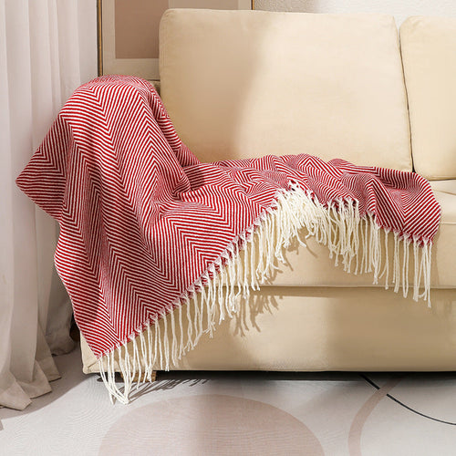 Chevron Knitted Throw Blanket with Tassels