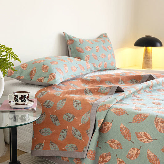 Leaf Print Cotton Summer Quilt Lightweight