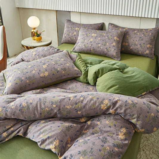 Olive Bloom Cotton Gauze Bedding Set(4 PCS)