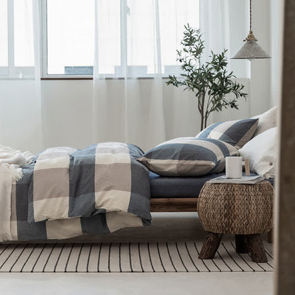 Cotton Check Duvet Cover Dorm Bedding Set