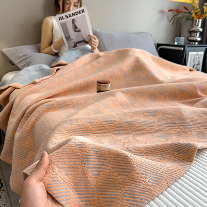 Breathable Cotton Muslin Blanket - Square Stripe Pattern