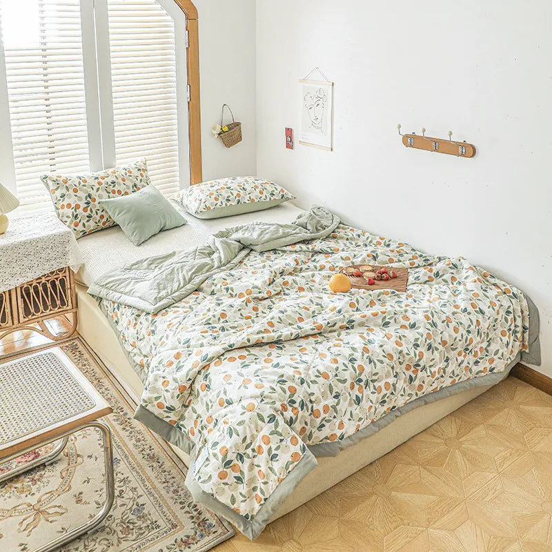 Floral Cotton Quilt - Japanese Quilted Blanket