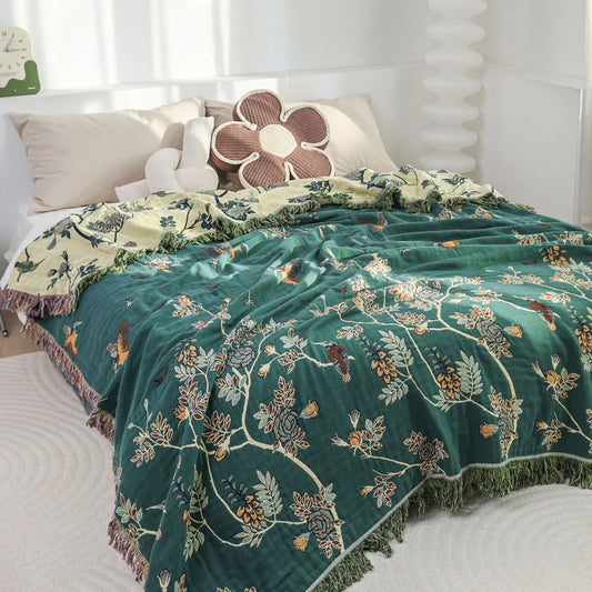 Cotton Throw Blanket - Hummingbird Design