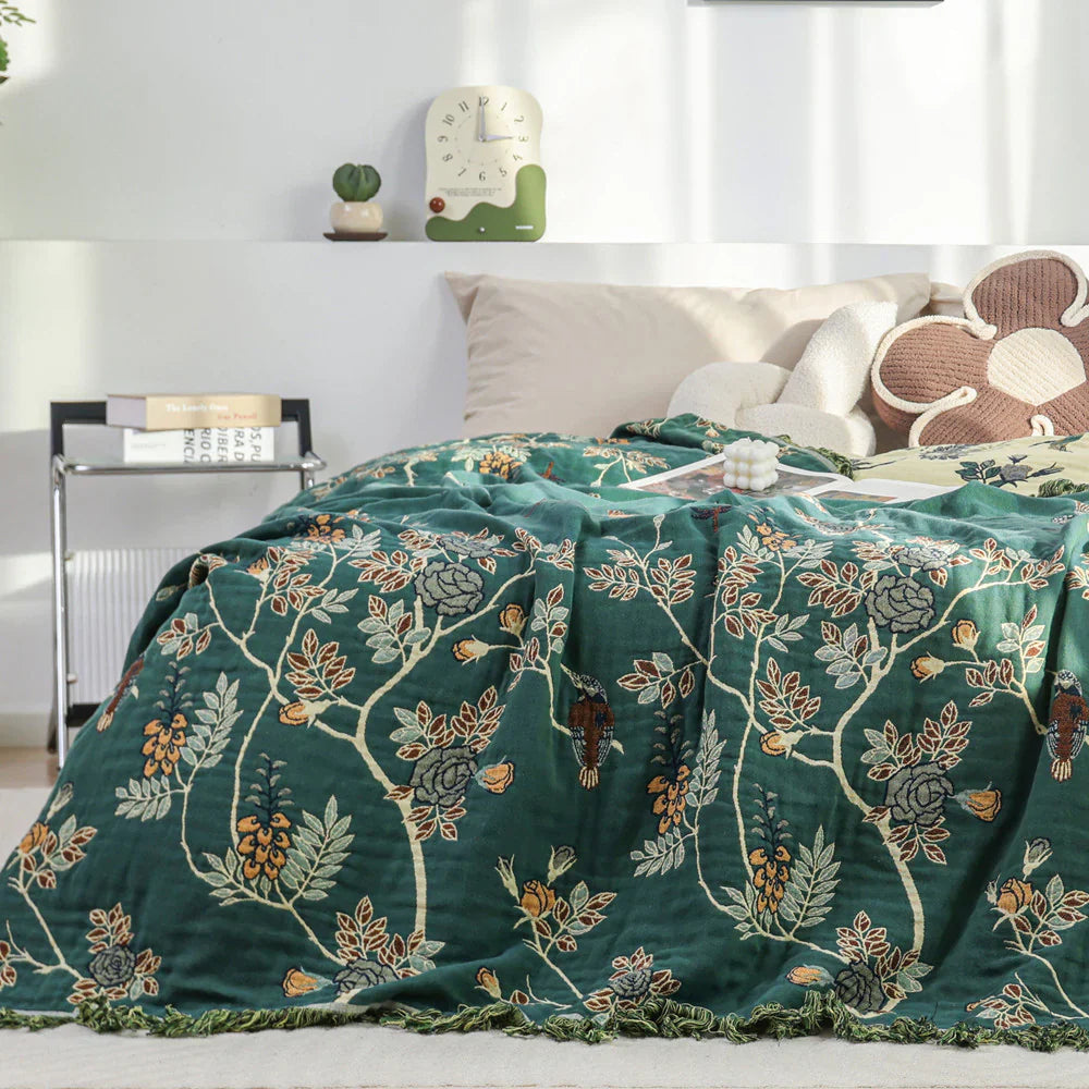 Cotton Throw Blanket - Hummingbird Design