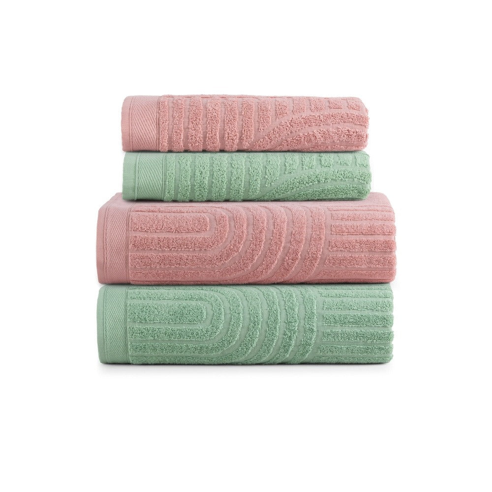 Arcos 4-Piece Bath Towel Set – 100% Cotton, 520g/m² – Bath Towels – Off White / Green