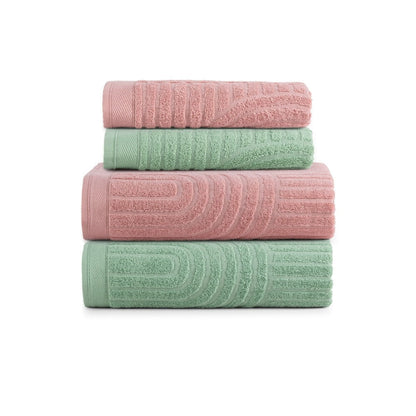 Arcos 4-Piece Bath Towel Set – 100% Cotton, 520g/m² – Bath Towels – Off White / Green