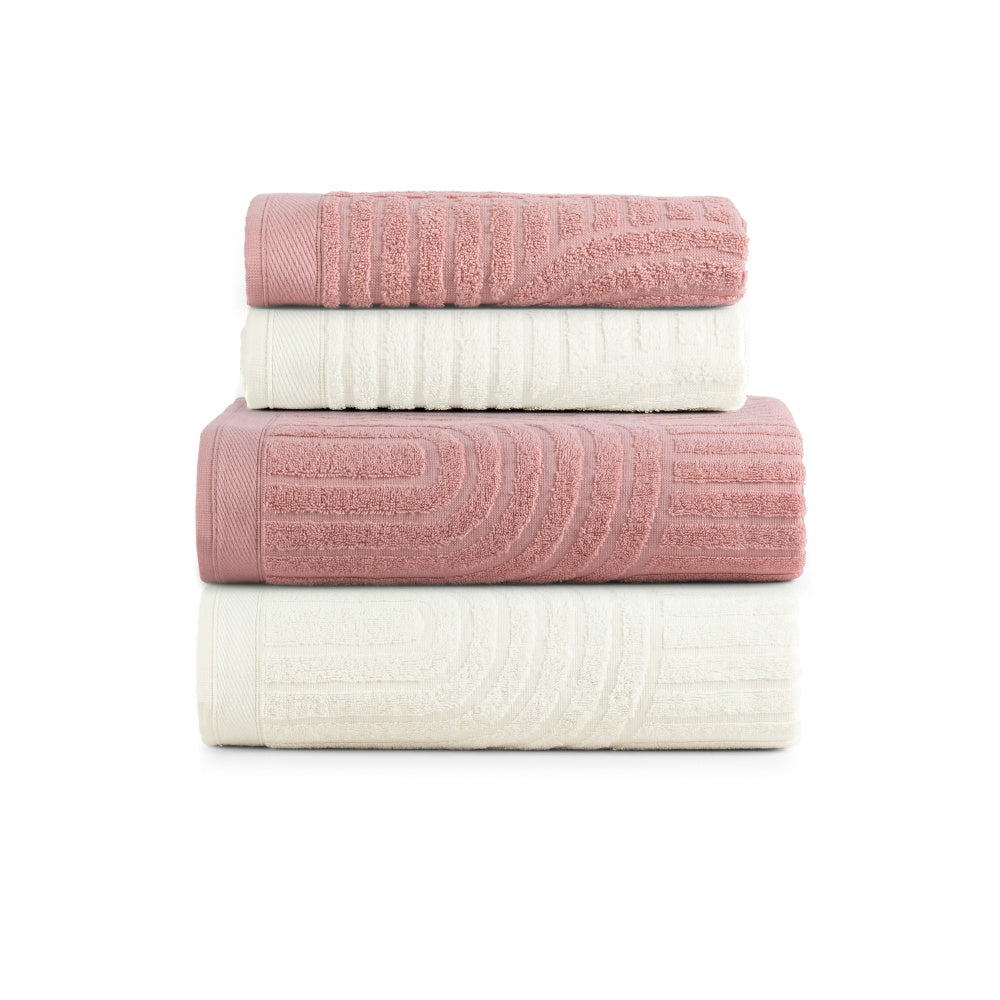 Arcos 4-Piece Bath Towel Set – 100% Cotton, 520g/m² – Bath Towels – Off White / Green