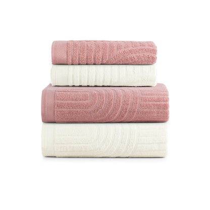 Arcos 4-Piece Bath Towel Set – 100% Cotton, 520g/m² – Bath Towels – Off White / Green