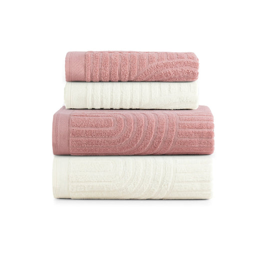 Arcos 4-Piece Bath Towel Set – 100% Cotton, 520g/m² – Bath Towels – Off White / Green