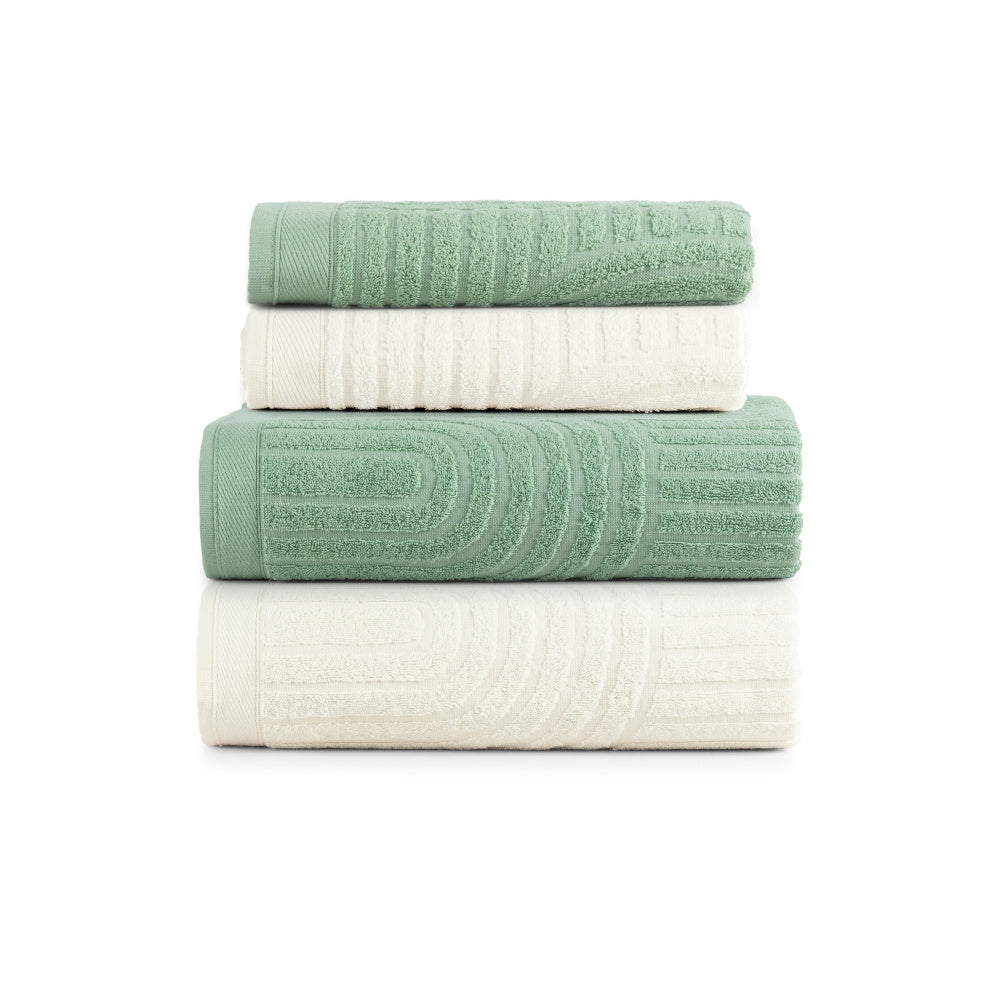 Arcos 4-Piece Bath Towel Set – 100% Cotton, 520g/m² – Bath Towels – Off White / Green