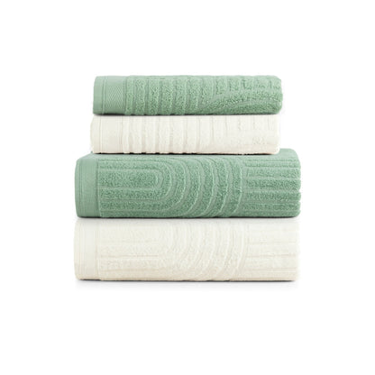 Arcos 4-Piece Bath Towel Set – 100% Cotton, 520g/m² – Bath Towels – Off White / Green