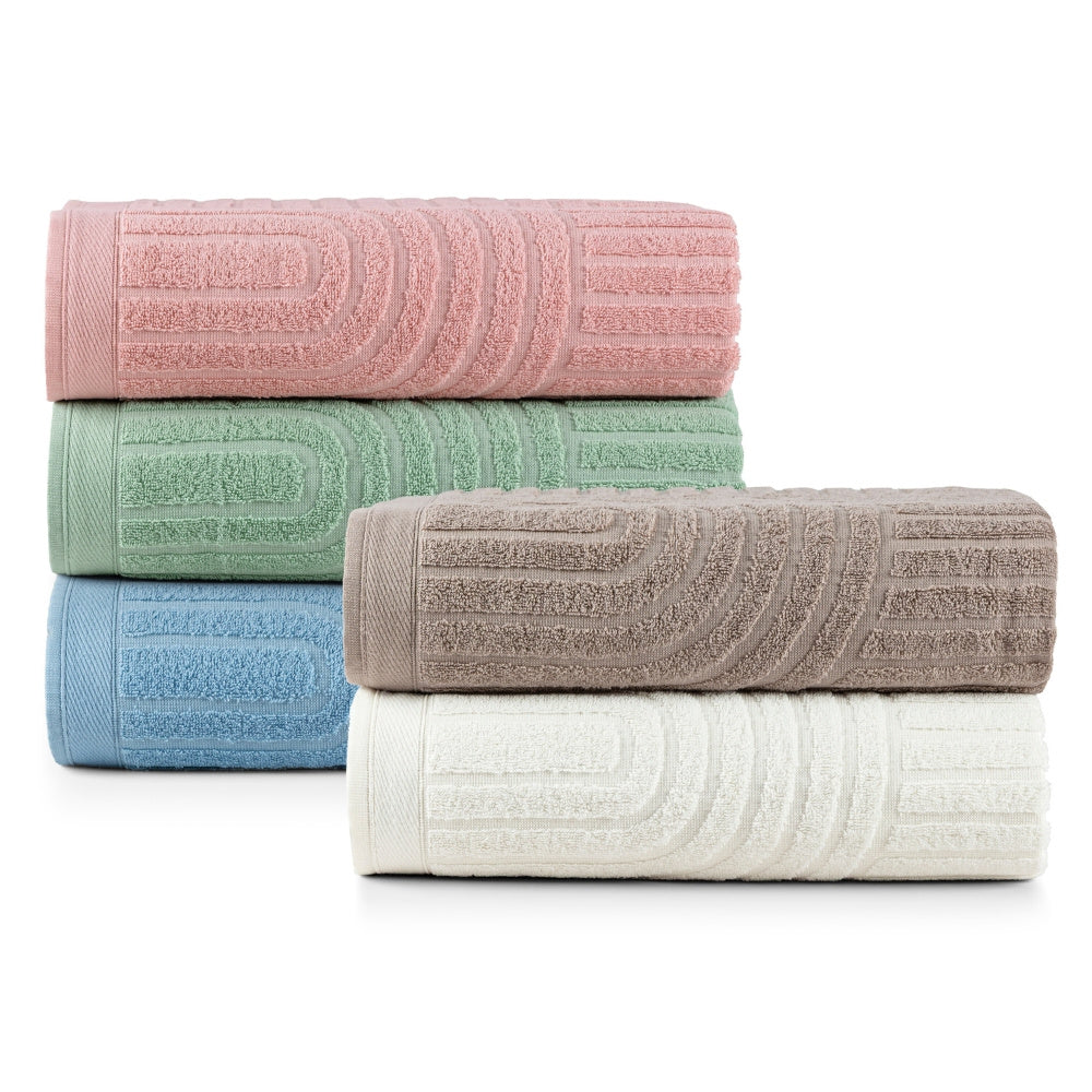 Arcos 4-Piece Bath Towel Set – 100% Cotton, 520g/m² – Bath Towels – Off White / Green