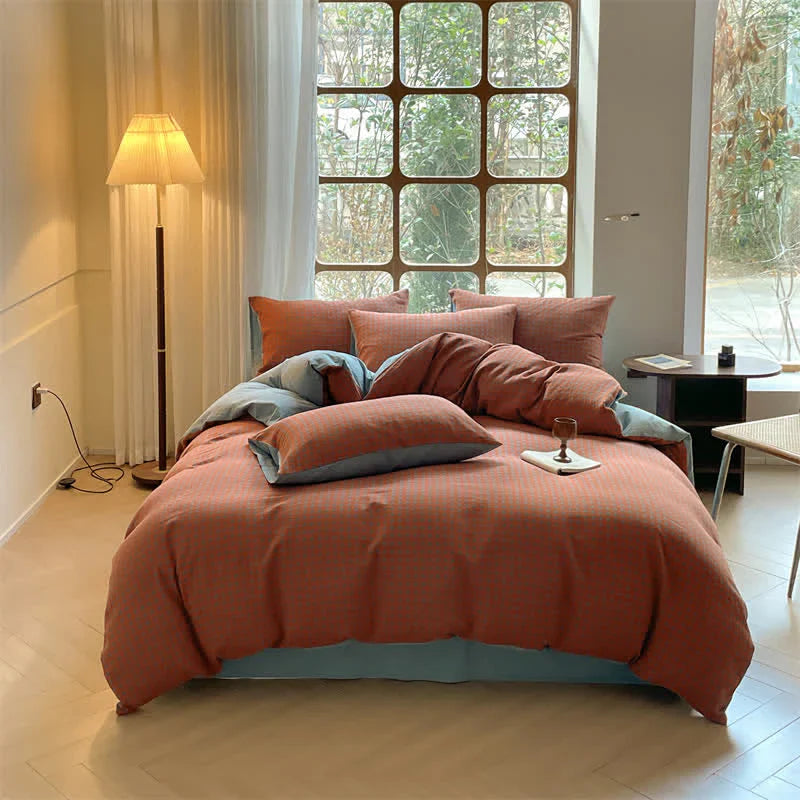 Cotton Duvet Cover & Bedding Set - Houndstooth Design