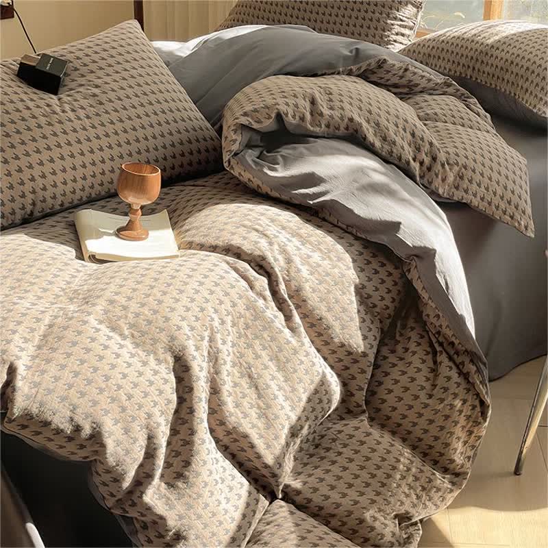 Cotton Duvet Cover & Bedding Set - Houndstooth Design