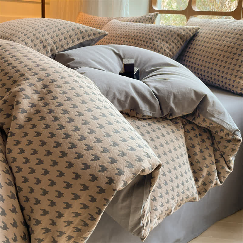 Cotton Duvet Cover & Bedding Set - Houndstooth Design