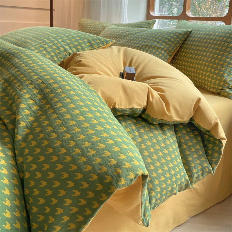 Cotton Duvet Cover & Bedding Set - Houndstooth Design