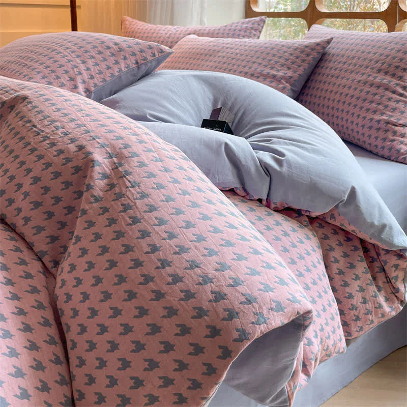 Cotton Duvet Cover & Bedding Set - Houndstooth Design