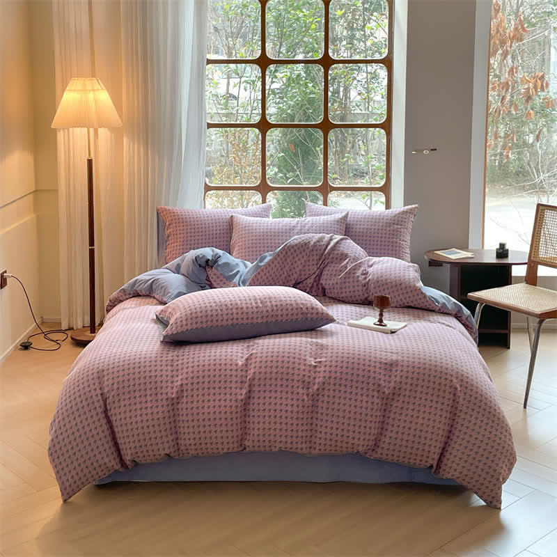 Cotton Duvet Cover & Bedding Set - Houndstooth Design
