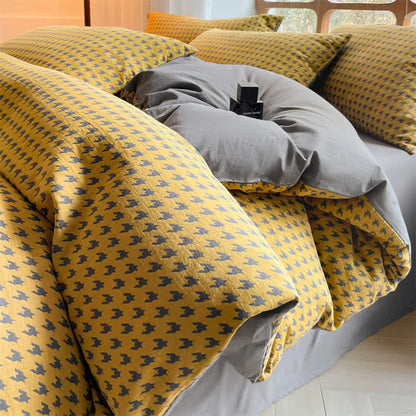Cotton Duvet Cover & Bedding Set - Houndstooth Design