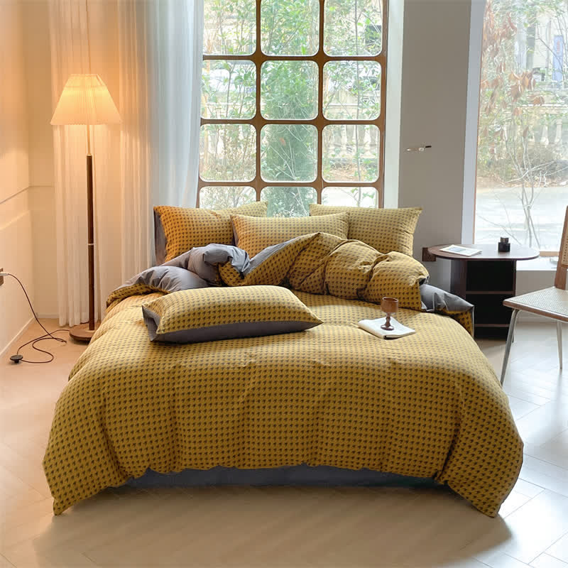 Cotton Duvet Cover & Bedding Set - Houndstooth Design