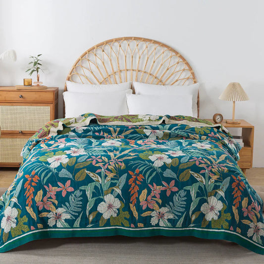 Cotton Throw Blanket - Botanical Design