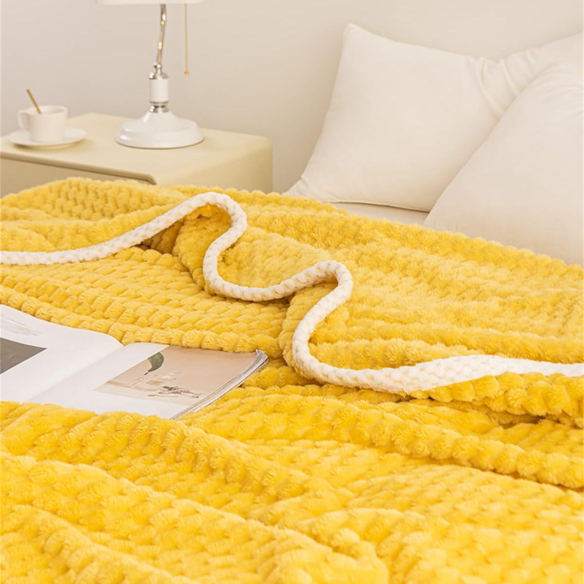 Yellow Waffle Plush Throw Blanket