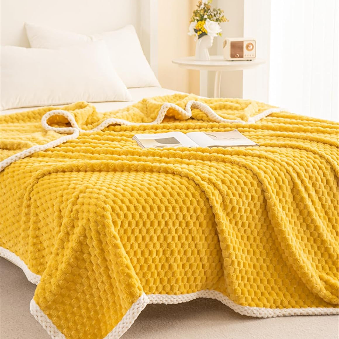 Yellow Waffle Plush Throw Blanket