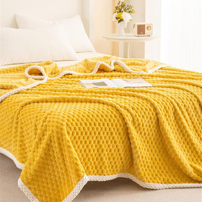 Yellow Waffle Plush Throw Blanket