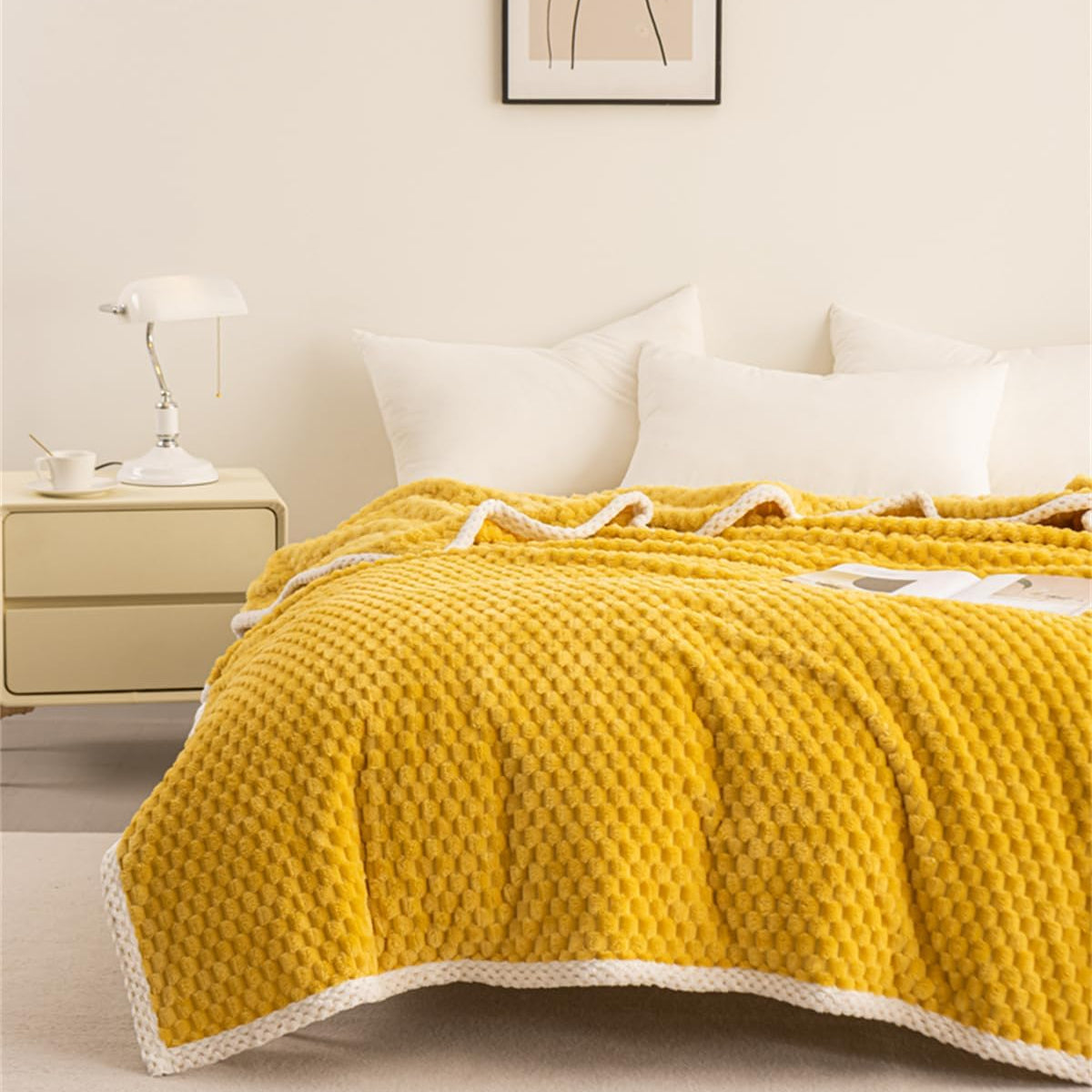 Yellow Waffle Plush Throw Blanket