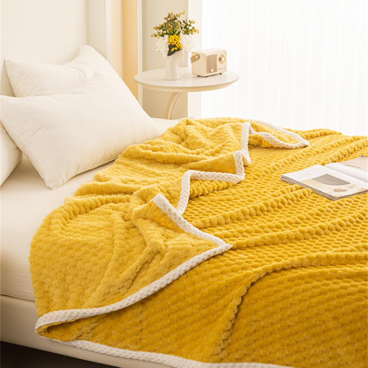 Yellow Waffle Plush Throw Blanket